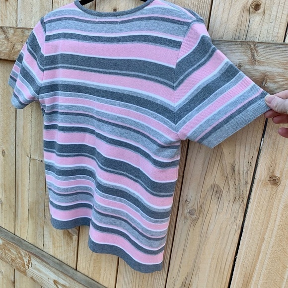 RAFAEL Short Sleeve Stripe Crewneck Lightweight Sweater Top Y2K 90s Sz XL - Picture 4 of 7
